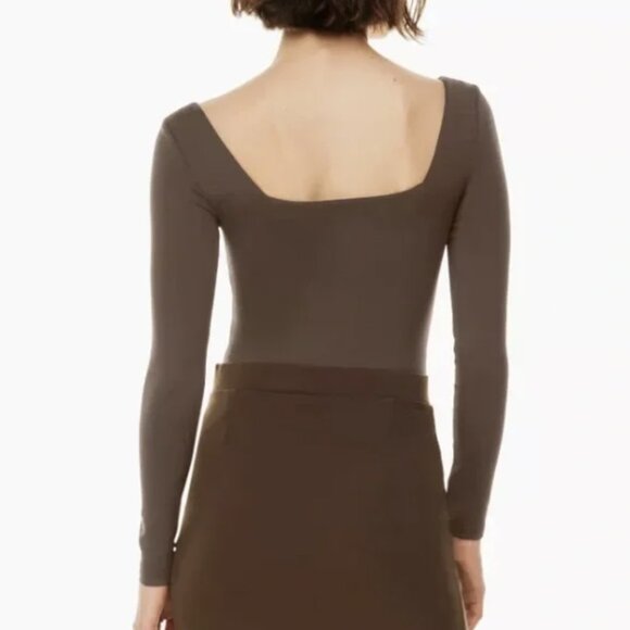 Aritzia Babaton Contour Brown Square Neck Long Sleeve Bodysuit - Picture 2 of 3